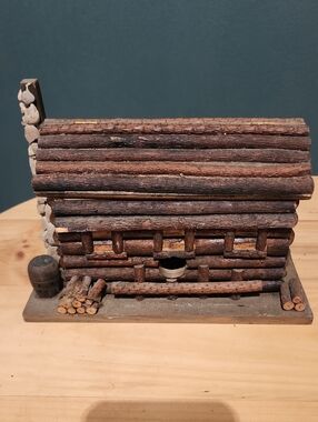 Vintage Home Interiors Homco Log Cabin Birdhouse With Hinged Lid